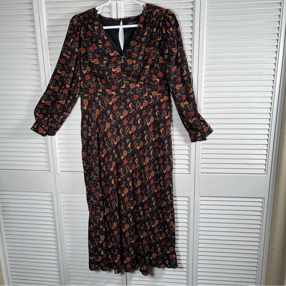 Lane Bryant Floral Maxi Dress Black Fall Print Long Sleeve Size 14 - Picture 2 of 15